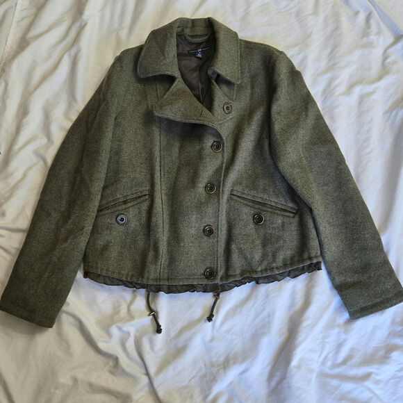 GAP Womens Whimsigoth Boho Cottage Green Military Ruffle Hem Wool Coat Jacket M - Picture 1 of 12